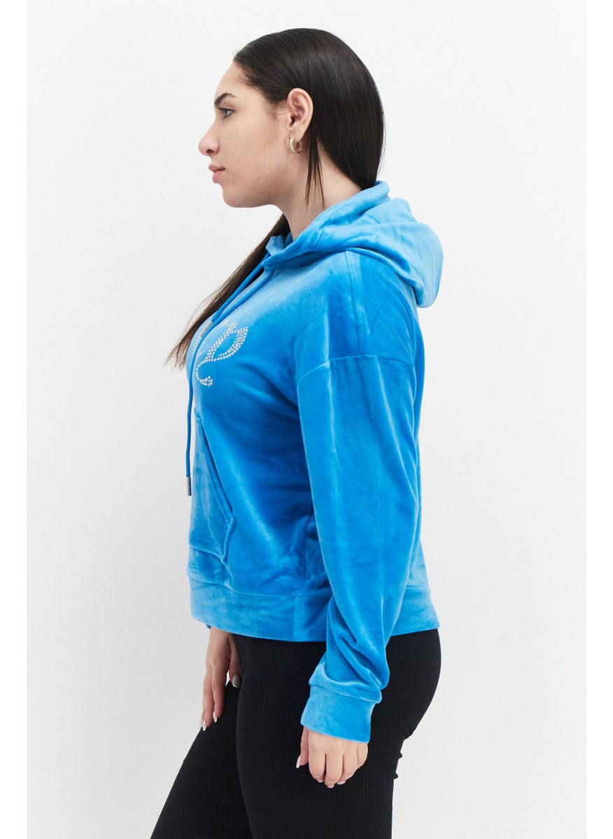 Juicy Couture هودي مزين بشعار بأكمام طويلة للنساء، أزرق  - Image 3