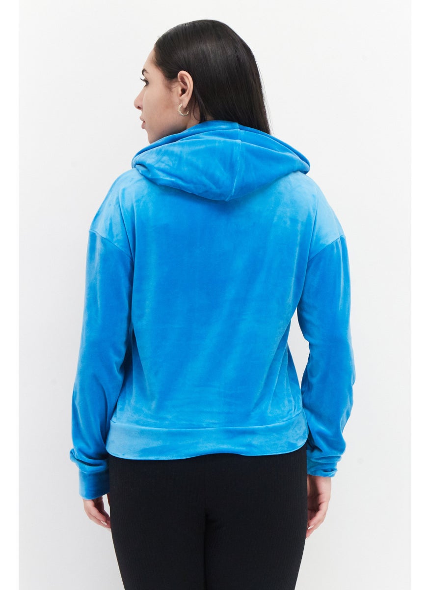 Juicy Couture هودي مزين بشعار بأكمام طويلة للنساء، أزرق  - Image 2