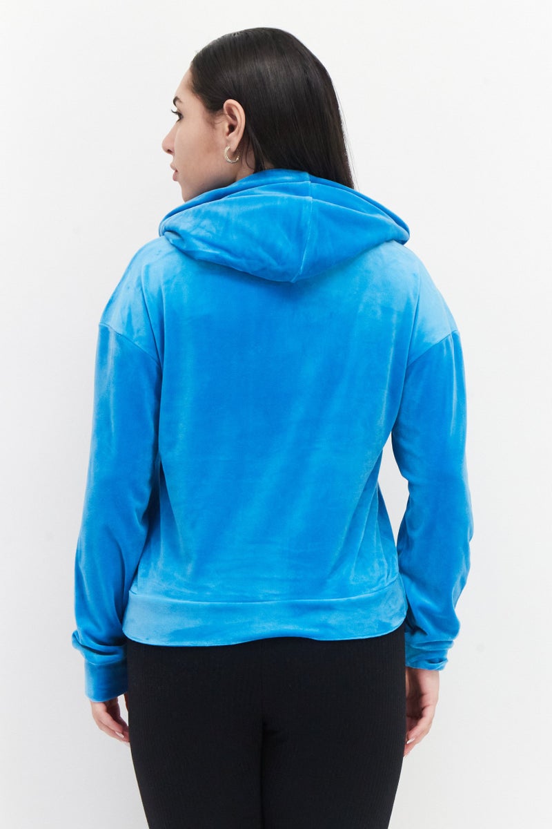 Juicy Couture Women Long Sleeve Embellished Logo Hoodie, Blue - Image 2