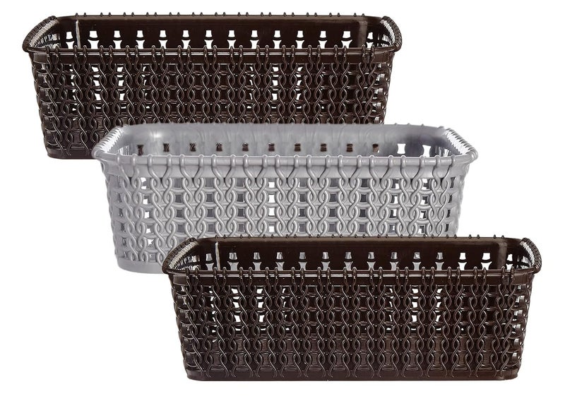 Kuber Industries Kuber Industries Multipurposes Small M 15 Plastic Basket, Organizer for Kitchen, Countertops, Cabinets, Bathrooms Without Lid- Pack of 3 (Brown & Grey & Brown) -46KKM0130, Standard  - Image 1