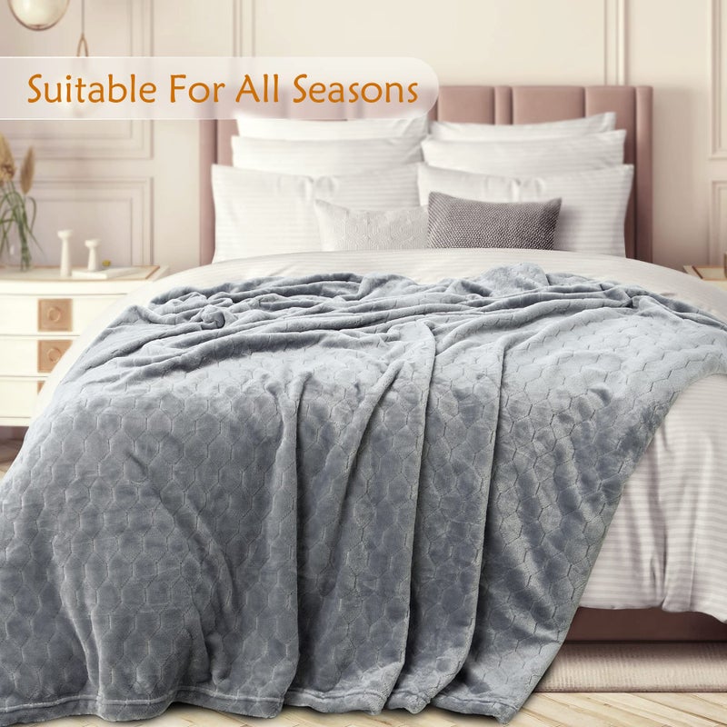 TOONOW Fleece Blanket Super Soft Cozy Throw Blanket 50" x 60", Lightweight Fuzzy Comfy Textured Flannel Blanket Warm Plush Throw Blankets for Couch, Sofa, Bed, Light Grey - Image 3