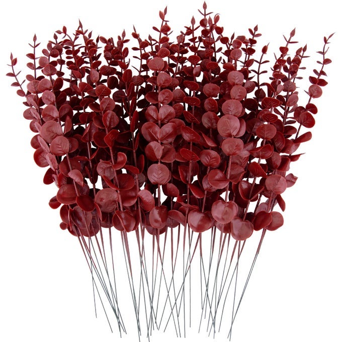 36 Pcs Red Eucalyptus Stems Artificial Leaves Faux Eucalyptus Stems Branches 15 inch for Wedding Bouquet Home Decor