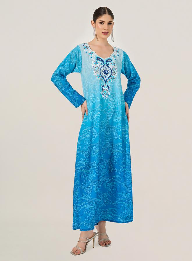 Styli Ombre Print Embroidered A-Line Jalabyia  - Image 1