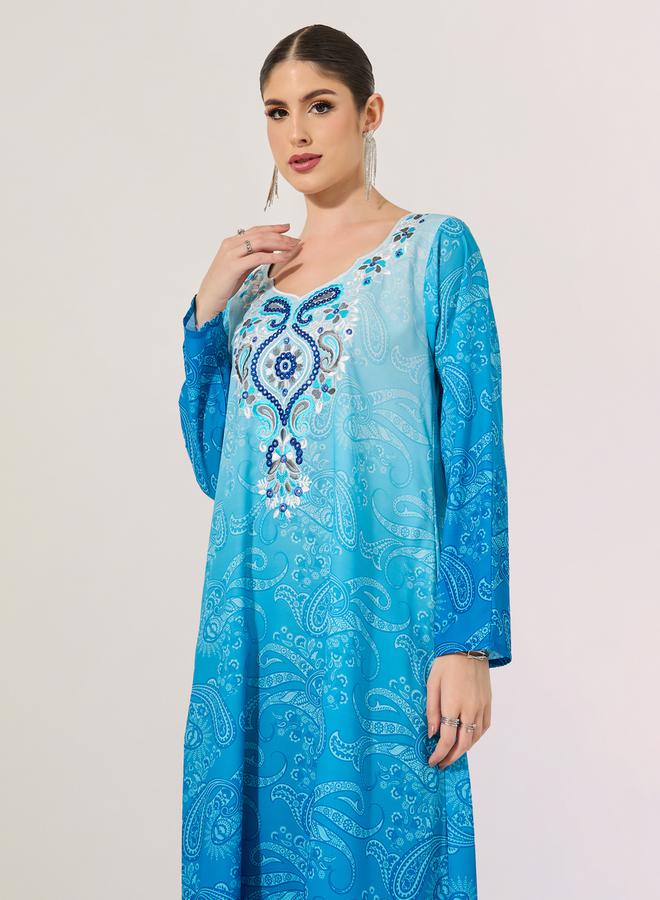 Styli Ombre Print Embroidered A-Line Jalabyia  - Image 2