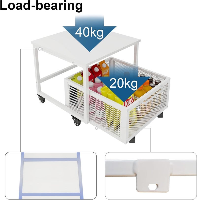 INDIDECOR Indian Decor 58139 Fridge Stand with Storage and Wheels Rolling Mini Fridge Table for Coffee Portable Dorm Organizer Unit for Mini Refrigerator Fridge Cart with Drawer Basket for Home Office White - Image 3