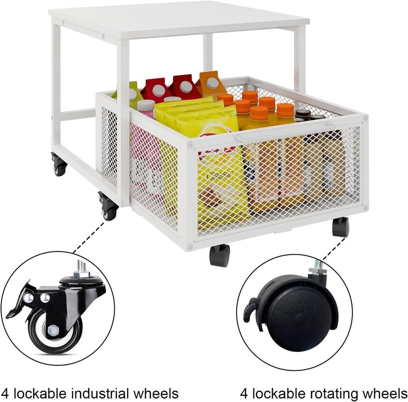INDIDECOR Indian Decor 58139 Fridge Stand with Storage and Wheels Rolling Mini Fridge Table for Coffee Portable Dorm Organizer Unit for Mini Refrigerator Fridge Cart with Drawer Basket for Home Office White - Image 5