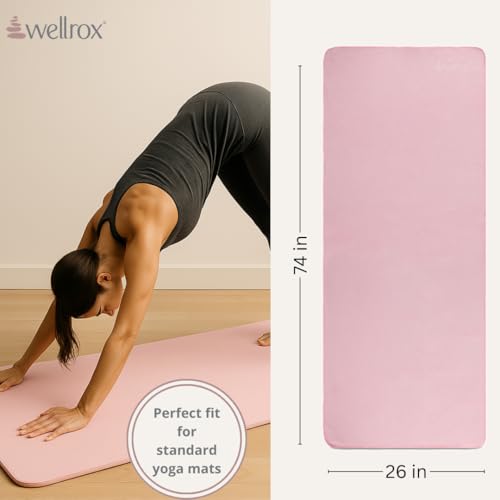 Wellrox Microfiber Yoga Mat Towel with Grip – Ultra Absorbent, Super Soft, and Quick Dry Hot Yoga Towel Non Slip for Pilates, Bikram, and Fitness Workouts (74” x 26”, Pink) - Image 4