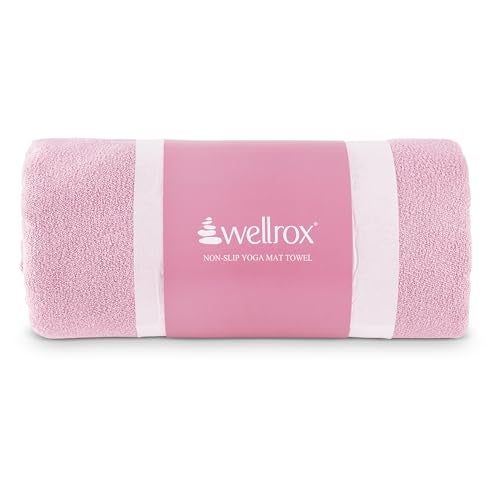 Wellrox Microfiber Yoga Mat Towel with Grip – Ultra Absorbent, Super Soft, and Quick Dry Hot Yoga Towel Non Slip for Pilates, Bikram, and Fitness Workouts (74” x 26”, Pink) - Image 1