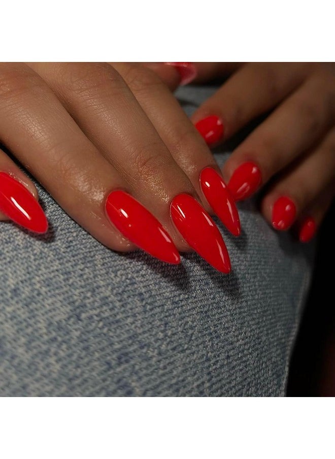 KXAMELIE - Orange Red Press On Nails Almond Shaped Medium Almond Nails Press On Neutral Acrylic Nails Reusable Fake Nails For Women Girls, Glue On Nails Medium Length Stiletto False Nails Gel Artificial Nails - Image 1