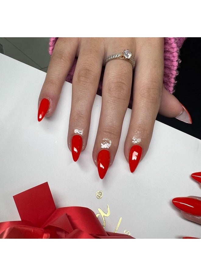 KXAMELIE - Orange Red Press On Nails Almond Shaped Medium Almond Nails Press On Neutral Acrylic Nails Reusable Fake Nails For Women Girls, Glue On Nails Medium Length Stiletto False Nails Gel Artificial Nails - Image 1