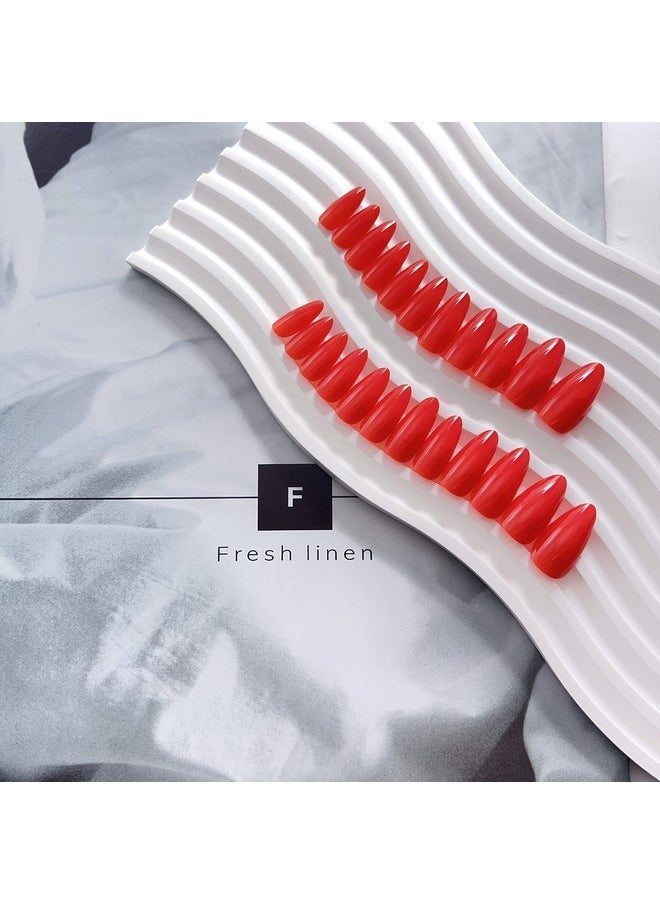 KXAMELIE - Orange Red Press On Nails Almond Shaped Medium Almond Nails Press On Neutral Acrylic Nails Reusable Fake Nails For Women Girls, Glue On Nails Medium Length Stiletto False Nails Gel Artificial Nails - Image 1