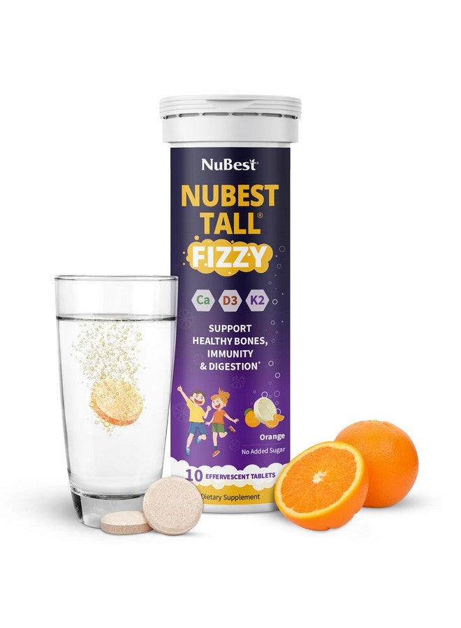 نوبست NuBest Tall Fizzy - قوة العظام والمناعة وصحة الجهاز الهضمي للأطفال والمراهقين | البروبيوتيك والكالسيوم والمغنيسيوم من الطحالب البحرية الحمراء وفيتامين د3 وفيتامين ك2 والزنك | 10 أقراص فوارة برتقالية - للأطفال من سن 4 سنوات فما فوق - Image 1