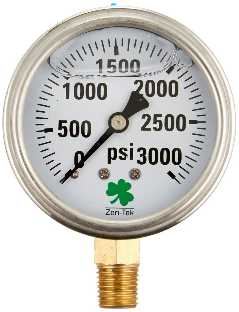 Zenport LPG3000 Zen-Tek Glycerin Liquid Filled Pressure Gauge, 3000 PSI - Image 1