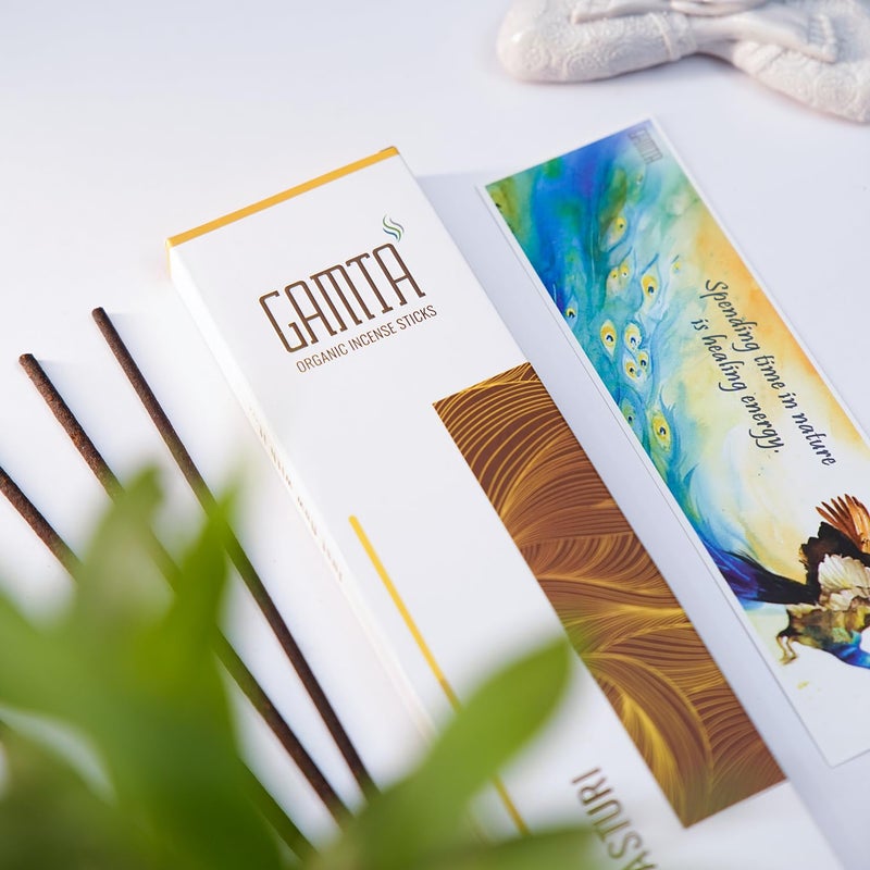 GAMTA Just flow with it Gamta Organic Incense Tranquil Essence Agarbatti for Pooja Pack of 6 Havan Sandal Majmua Agarwood Heena Kasturi180 Incense Stick 24cm Lasts 60 mins Agarbatti Stick Made of Panchagavya - Image 5