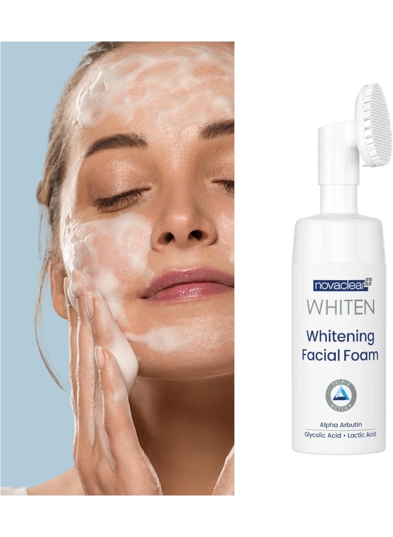 Novaclear Whitening Facial Foam 100ml – Silicon Brush Face Wash with Alpha Arbutin, Glycolic & Lactic Acid - Image 2