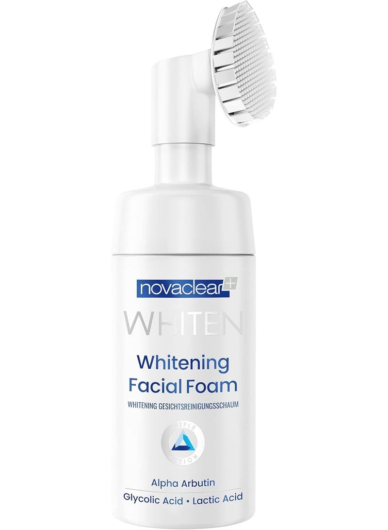 Novaclear Whitening Facial Foam 100ml – Silicon Brush Face Wash with Alpha Arbutin, Glycolic & Lactic Acid - Image 1