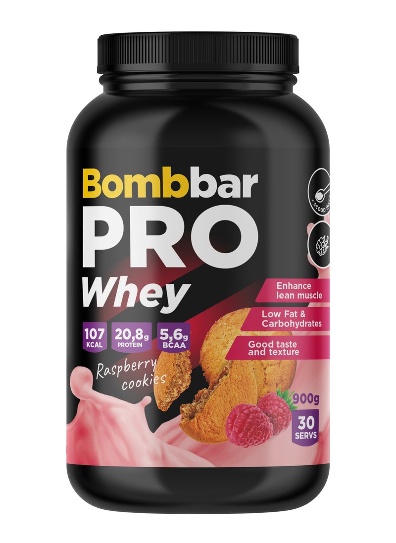 BOMBBAR Pro Whey Protein Powder with Raspberry Cookies Flavour 900g  - Image 1