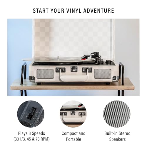 Crosley CR8005F-AC Cruiser Plus Vintage 3-Speed Bluetooth in/Out Suitcase Vinyl Record Player Turntable, Almond Checkerboard - Image 3