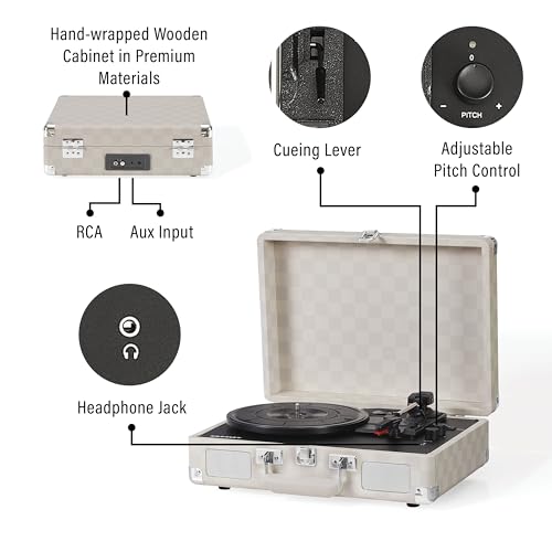 Crosley CR8005F-AC Cruiser Plus Vintage 3-Speed Bluetooth in/Out Suitcase Vinyl Record Player Turntable, Almond Checkerboard - Image 4