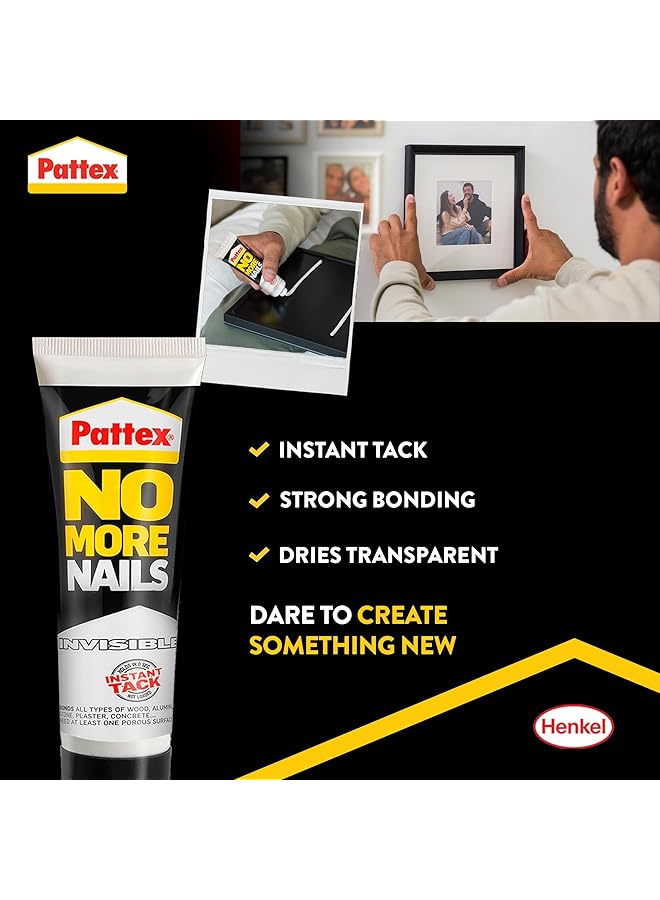 Pattex No More Nails Invisible Heavy Duty Clear Glue Strong Glue For Wood Ceramic Metal And More Instant Grab Mounting Adhesive 1X40G Tube - Image 2