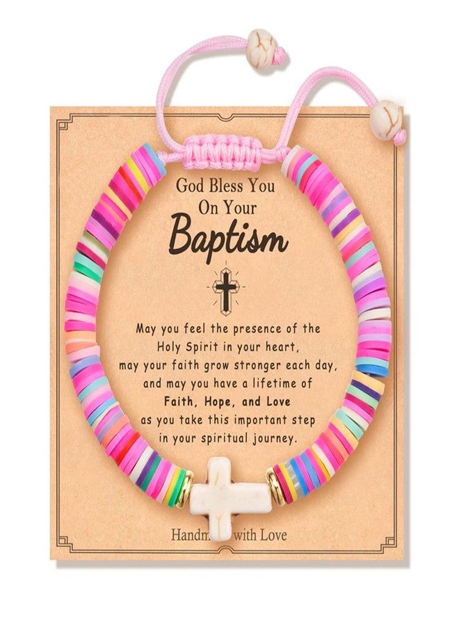 OVIFICEA Baptism Gifts Cross Bracelet for Girl, First Communion Confirmation Gifts for Boys, Teenage Girls, Christening Gift for Kids Daughter Granddaughter Godchild, One Size, Clay, no gemstone - Image 1