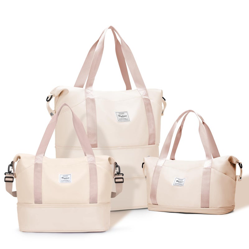 livbote Expandable Travel Duffle Bag for Women Men Large Gym Bag Travel Tote Bags Waterproof Carry On Personal Item Bag Airline Approved Workout Weekender Bag for Overnight Trips with Luggage Sleeve Beige - Image 2