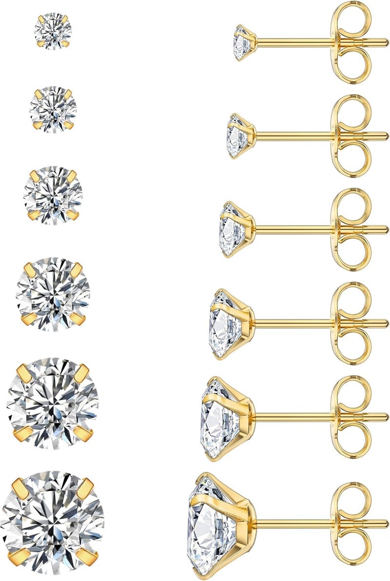 WSSXC 5 Pairs Gold Stud Earrings Set with Hypoallergenic Cubic Zirconia - Image 1