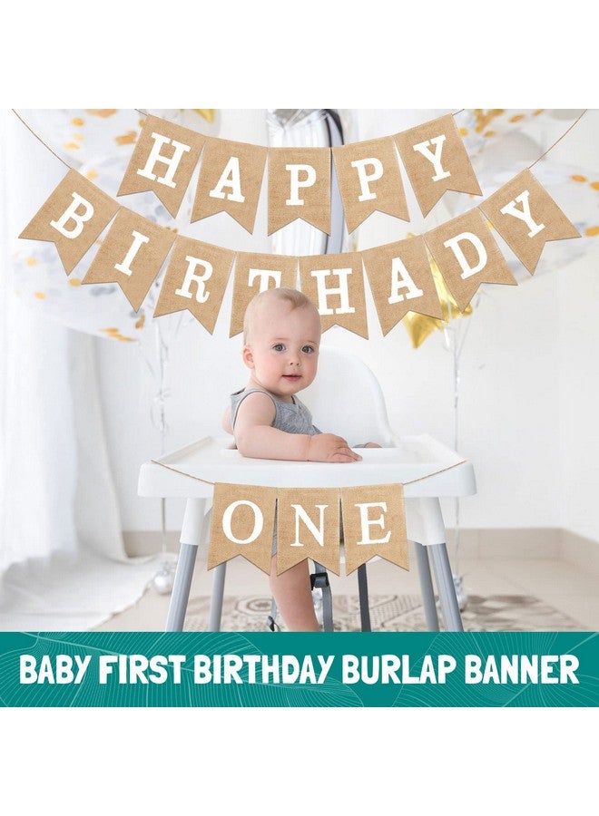 Tudomro 1st Birthday Party Decoration First Birthday Banner Rustic Happy 1st Burlap Banner One High Chair One Sign for Baby Girl Boy First Nursery Supplies, White Alphabet - Image 4