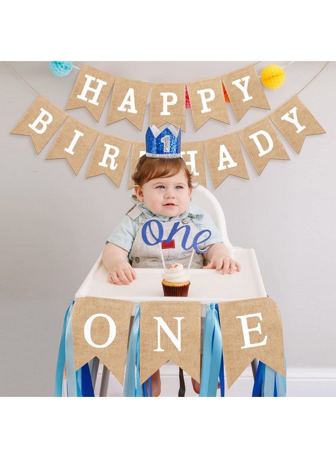 Tudomro 1st Birthday Party Decoration First Birthday Banner Rustic Happy 1st Burlap Banner One High Chair One Sign for Baby Girl Boy First Nursery Supplies, White Alphabet - Image 5