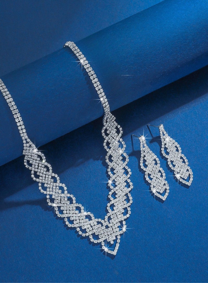 sheBloom 2-Piece Jewelry Set with Necklace and Earring V Neck Water Drop Pendant Necklace Stud Earrings Set.(Send jewelry gift boxes) - Image 3