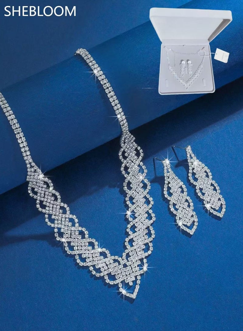 sheBloom 2-Piece Jewelry Set with Necklace and Earring V Neck Water Drop Pendant Necklace Stud Earrings Set.(Send jewelry gift boxes) - Image 1