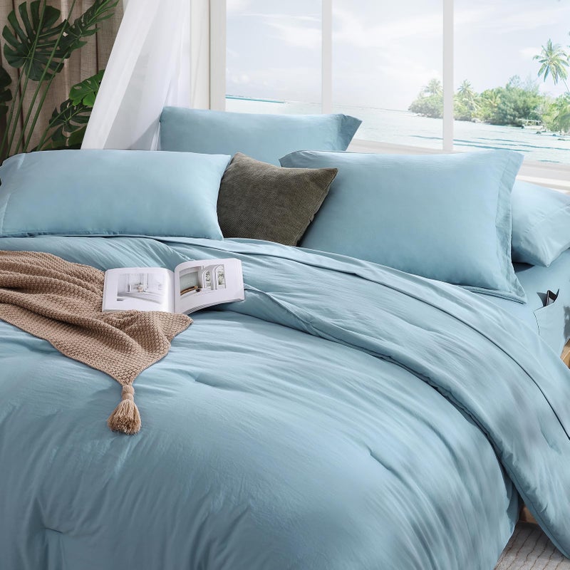 WRENSONGE Queen Comforter Set, 7 Pieces Soft Blue Bed in a Bag Queen with Fitted Sheet, Flat Sheet, 2 Pillow Shams, and 2 Pillowcases- Warm Bedding Sets for All Season - Image 4