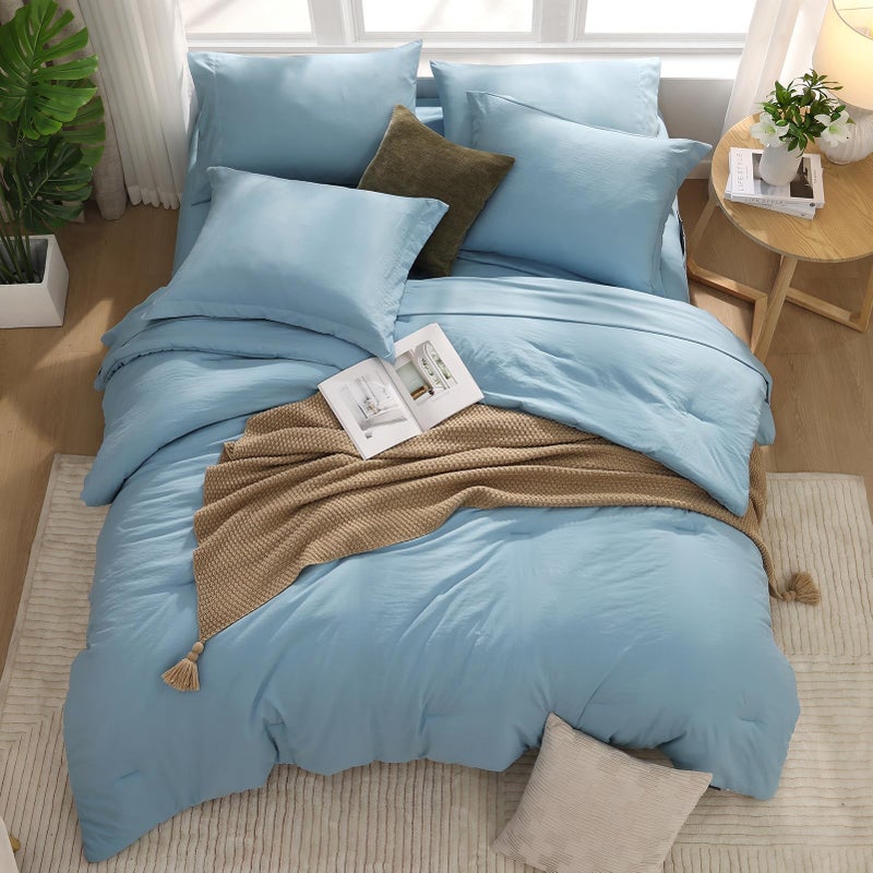 WRENSONGE Queen Comforter Set, 7 Pieces Soft Blue Bed in a Bag Queen with Fitted Sheet, Flat Sheet, 2 Pillow Shams, and 2 Pillowcases- Warm Bedding Sets for All Season - Image 3