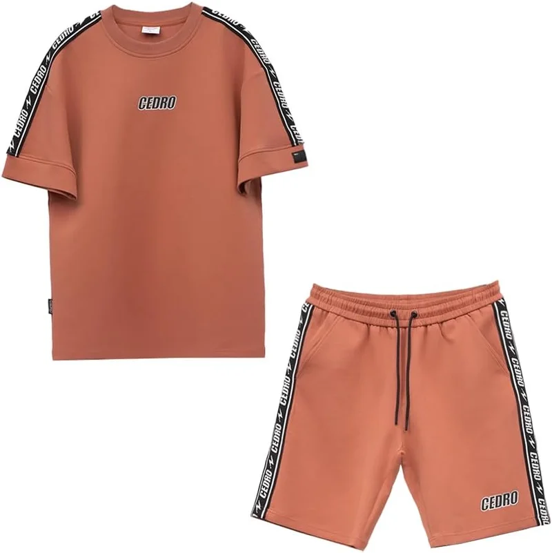 سيدرو Cedro Men's Oversize Graphic Tee & Shorts Set in Orange