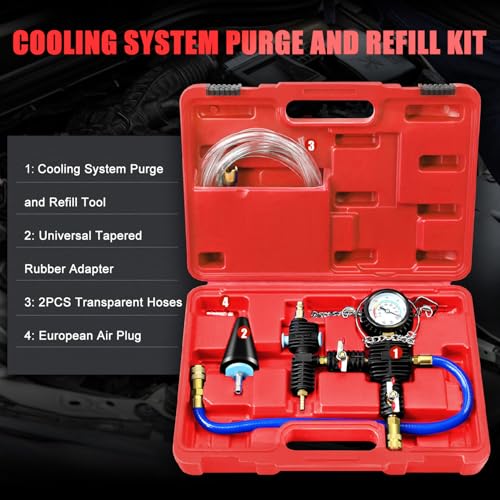 JIFETOR Cooling System Vacuum Purge Radiator Coolant Refill Tool Kit, Universal Automotive Water Tank Pneumatic Vacuum Antifreeze Change Filler Set, with Adapter Case Hose for Car Van SUV Truck - Image 2