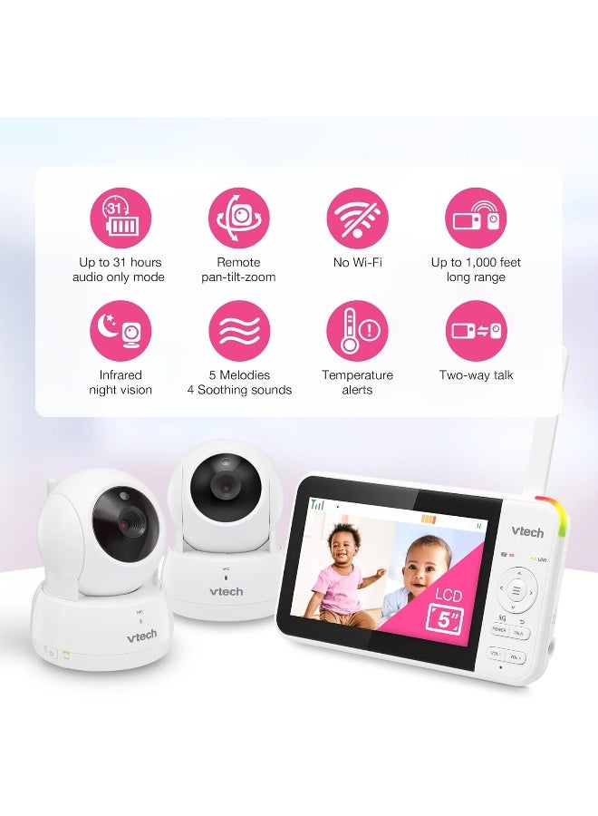 في تك مراقب الأطفال VTech VM924-2 مع كاميرتين وصوت، قابل للتحريك والإمالة والتكبير - Image 2