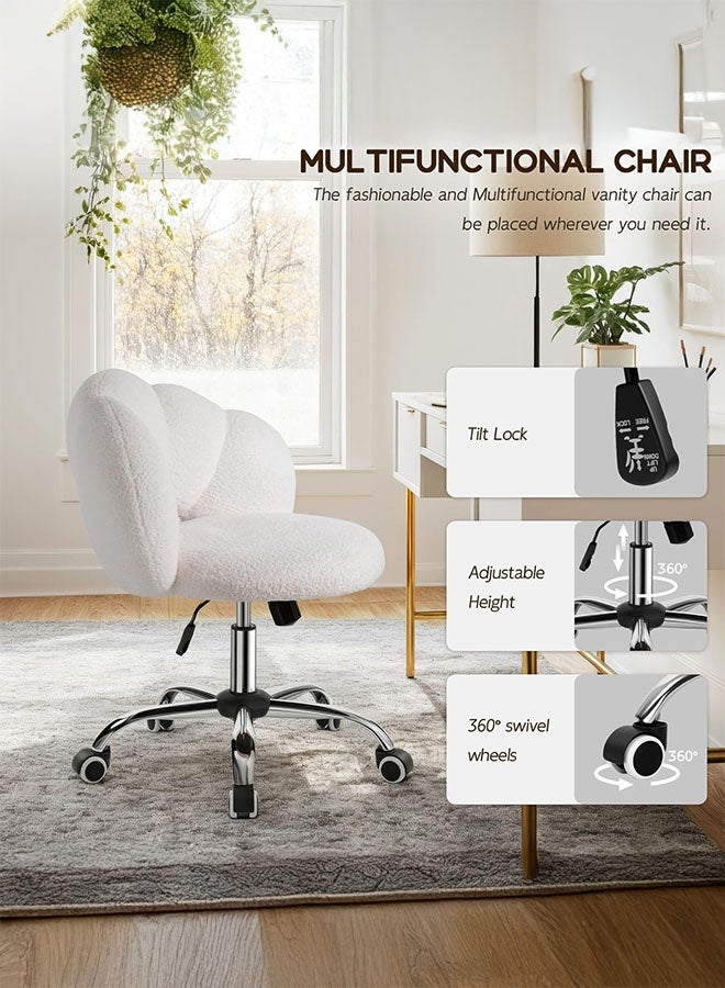 JOMILA Cloud-Shaped Vanity Desk Chair Boucle Upholstered with Adjustable Height, Swivel Wheels & Plush Teddy Fabric, Cute Vanity Chair for Home Office, Bedroom, Dressing Room (White) - Image 5