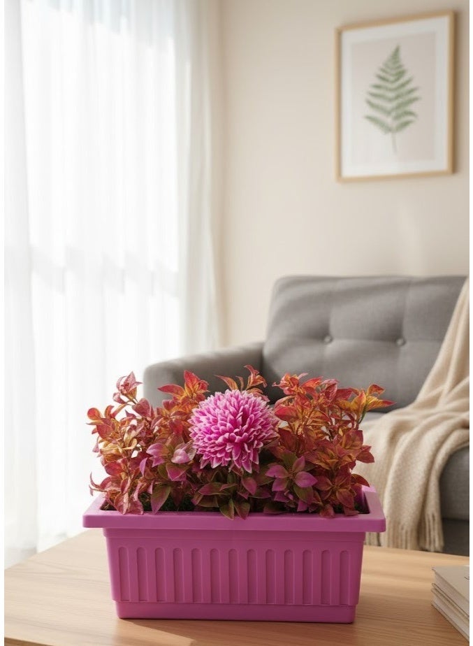 Artificial flower pot with a bouquet of roses and green leaves, a plastic pot for home decor, available in multiple colors. - Image 1