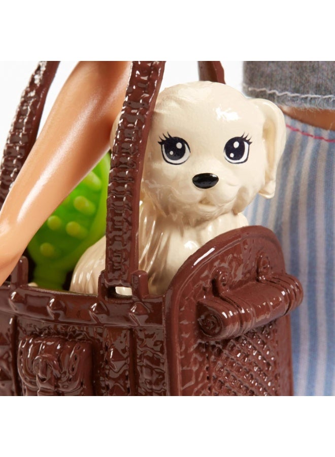 Barbie Pet Lover Doll Set with Puppy, Bunny & 7 Accessories | Feeding & Grooming Playset for Kids - Image 3