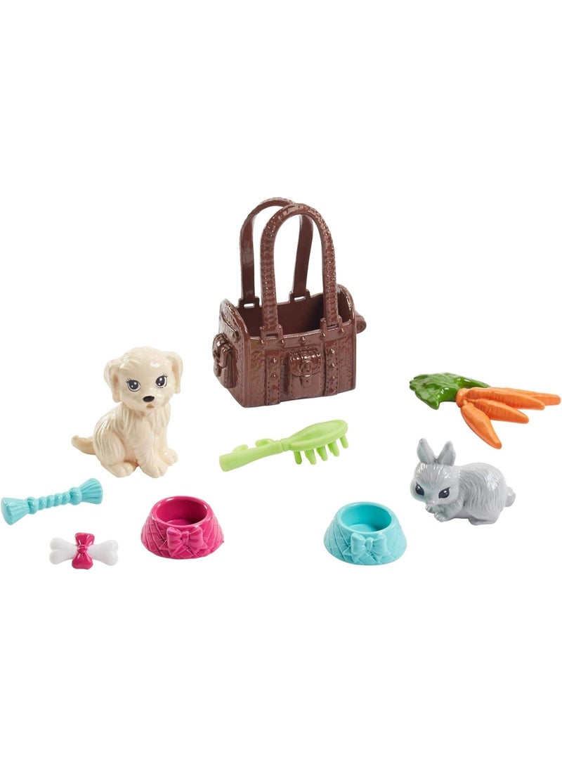 Barbie Pet Lover Doll Set with Puppy, Bunny & 7 Accessories | Feeding & Grooming Playset for Kids - Image 4