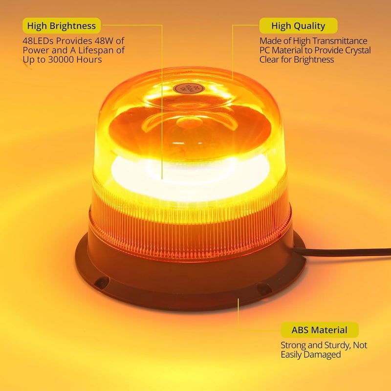 PROZOR ضوء الطوارئ للسيارة معتمد 48 LED دوار مع حامل مغناطيسي، 10 أوضاع وميض، IP67 مقاوم للماء مع مفتاح مزدوج وكابل 5 متر للمركبات 12/24 فولت - Image 3