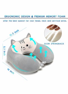 KASTWAVE Travel Pillow for Kids and Adults, Cute Animal Memory Foam Neck Pillow with Soft Fleece Cover and Eye Mask Set, Airplane Pillow Travel Kit with Drawstring Organizer Bag, Machine Washable (Kitten)  - Image 3