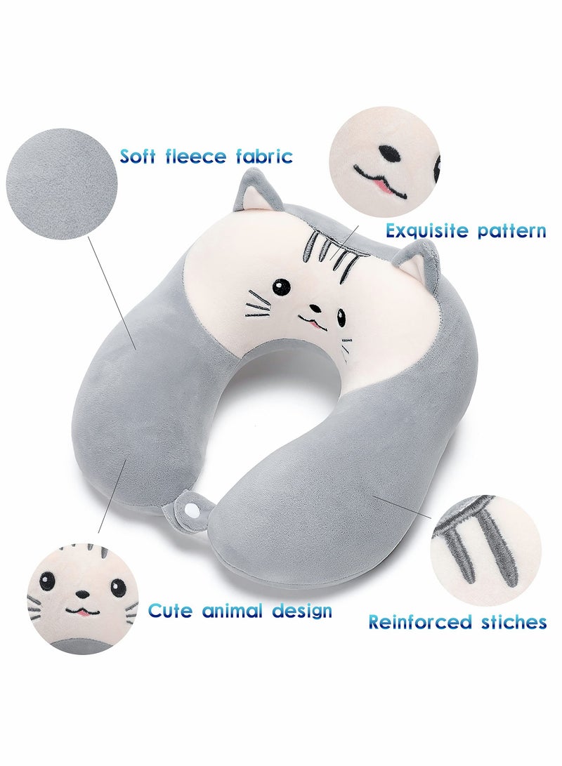 KASTWAVE Travel Pillow for Kids and Adults, Cute Animal Memory Foam Neck Pillow with Soft Fleece Cover and Eye Mask Set, Airplane Pillow Travel Kit with Drawstring Organizer Bag, Machine Washable (Kitten) - Image 2