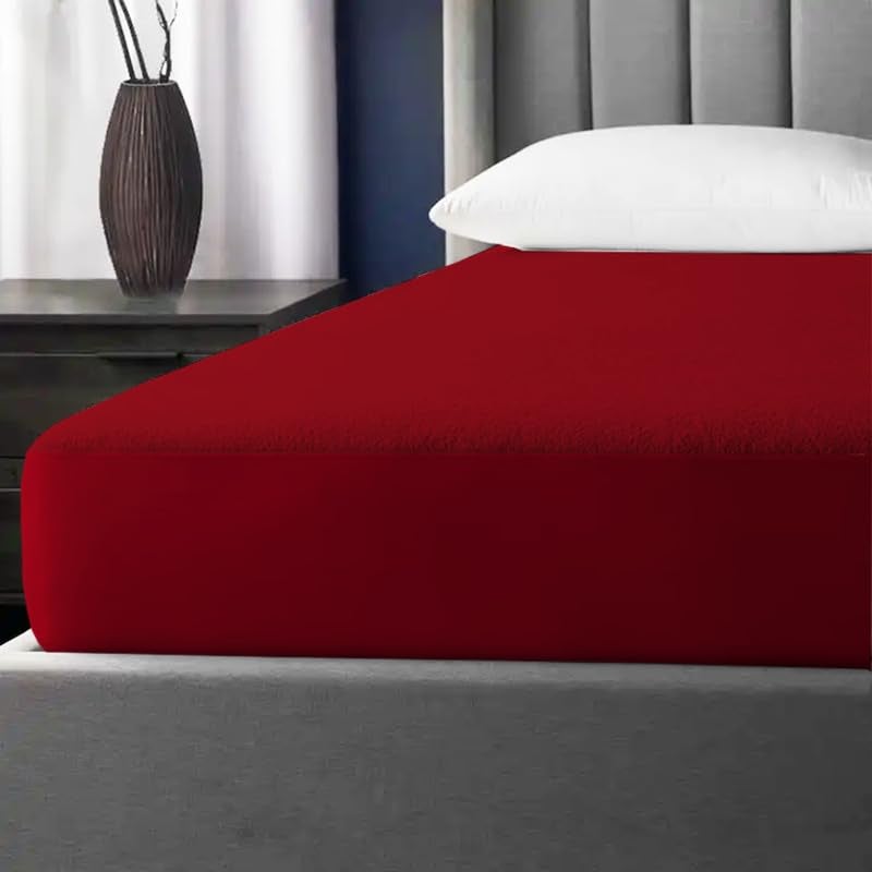 BMRGIFTS Cotton Terry Waterproof Mattress Protector Breathable Hypoallergenic Noiseless and Ultra Soft Fitted Bed Mattress Cover for Baby/Adult (78''×72'' Inch, Mehroon) - Image 1