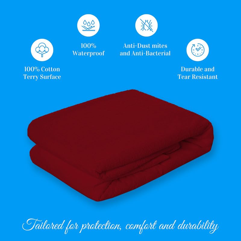 BMRGIFTS Cotton Terry Waterproof Mattress Protector Breathable Hypoallergenic Noiseless and Ultra Soft Fitted Bed Mattress Cover for Baby/Adult (78''×72'' Inch, Mehroon) - Image 4