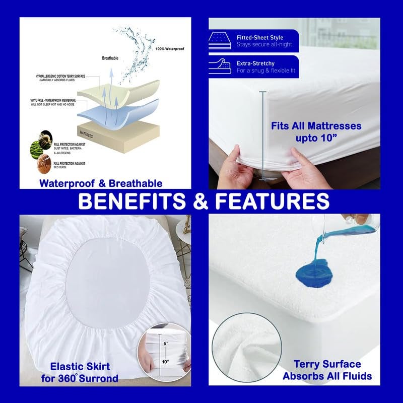 BMRGIFTS Cotton Terry Waterproof Mattress Protector Breathable Hypoallergenic Noiseless and Ultra Soft Fitted Bed Mattress Cover for Baby/Adult (78''×72'' Inch, Mehroon) - Image 5