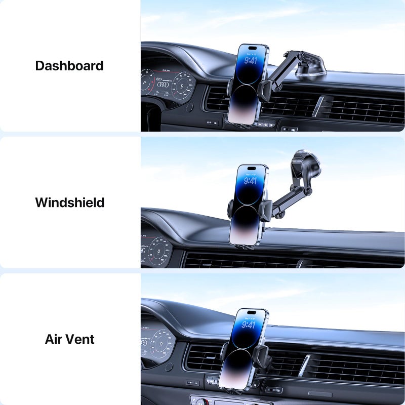 Miracase Car Phone Holder,【Super Suction Cup & Ultra Stable Double Steel-Hook】,360° Rotation Multi-Scene Mobile Phone Mount Cradle for Cars，One-Button Release for all 4.5"-7" Smartphone - Image 2