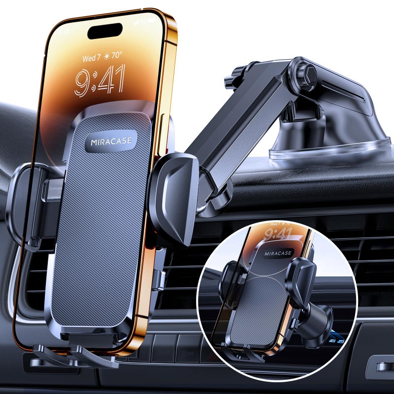 Miracase Car Phone Holder,【Super Suction Cup & Ultra Stable Double Steel-Hook】,360° Rotation Multi-Scene Mobile Phone Mount Cradle for Cars，One-Button Release for all 4.5"-7" Smartphone - Image 1