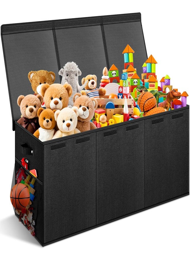 Rocamdo Extra Large Toy Box with Lids - Sturdy Collapsible Kids Storage Organizer Big Bin Chest Basket with Dividers for Boys Girls, Bedroom, Nursery, Living Room, Playroom Organization, 38"x16"x14", Black - Image 1