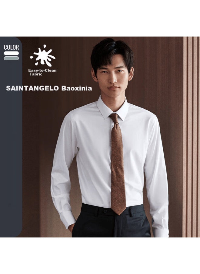 Saint Angelo Baoxiniao Easy-care Shirt Oriental Minimalist Business Formal Men's Long Sleeve Straight Fit Shirt Kebc243021 White 42 - Image 1